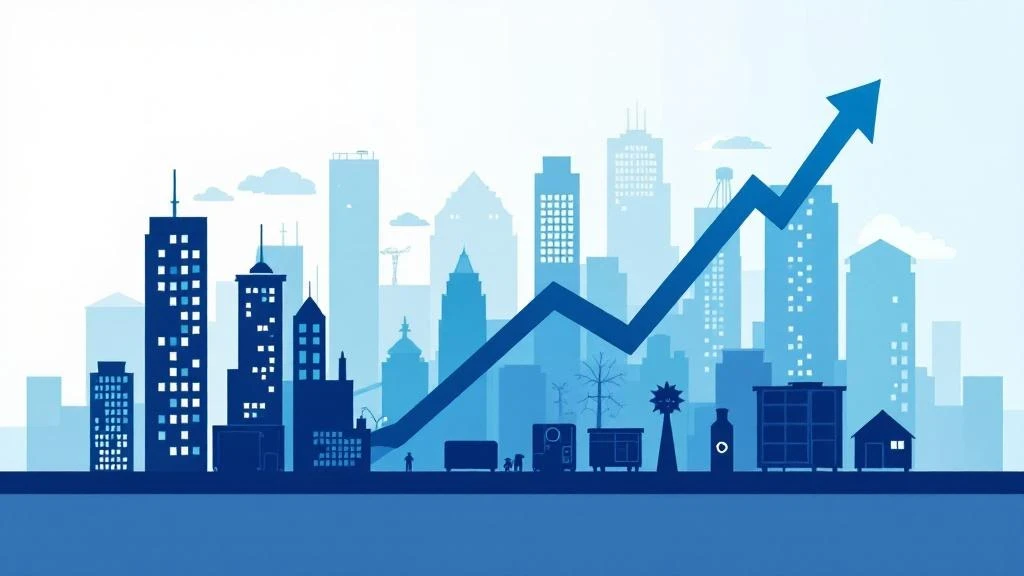A line graph showing HVAC market growth with buildings and HVAC icons in the background.